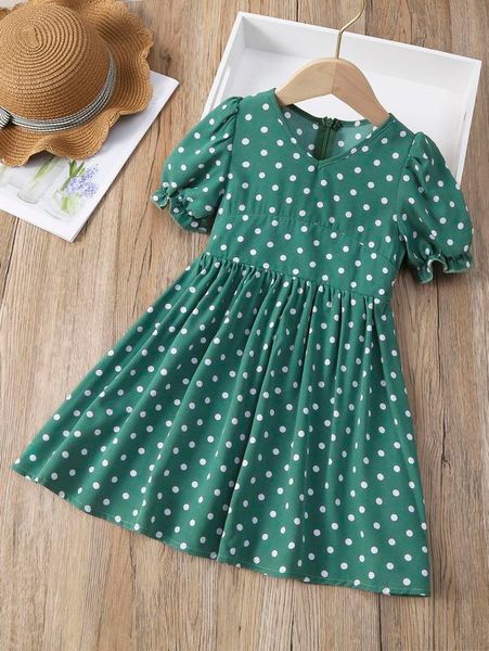 

toddler girls polka dot puff sleeve dress she, Red;yellow