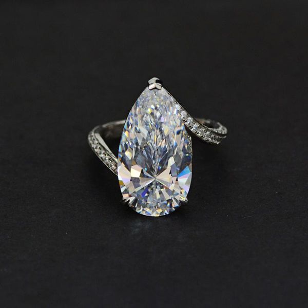 

cluster rings luxury 12*22mm water drop + zircon wedding for women 925 sterling silver imitation moissanite bride party jewelry, Golden;silver