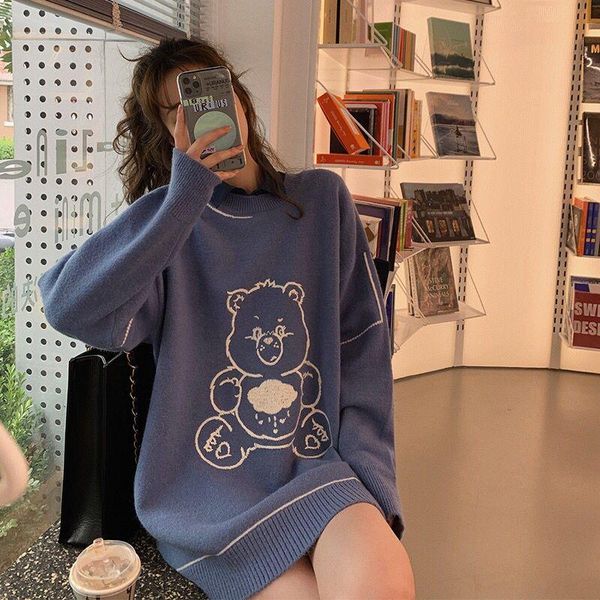 

women's sweaters korean style loose and lazy knitted 2021 sweater autumn winter pullover top, White;black