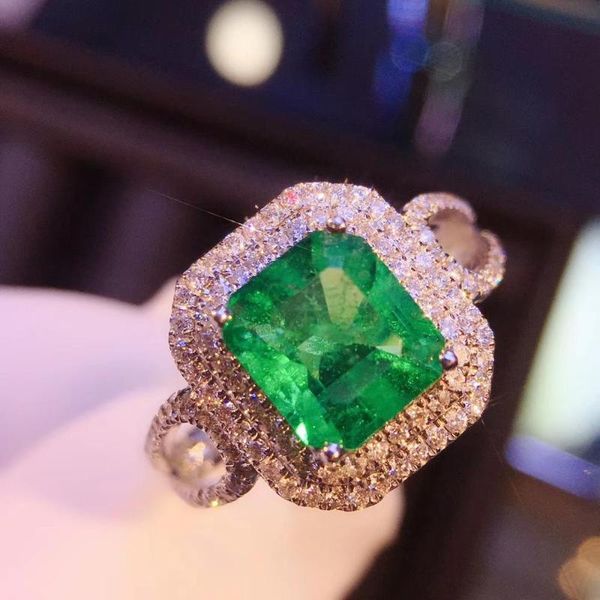 

cluster rings 1.32 natural zambian emerald ring wedding anniversary with white nautral diamond 14k gold fine jewelry for women, Golden;silver