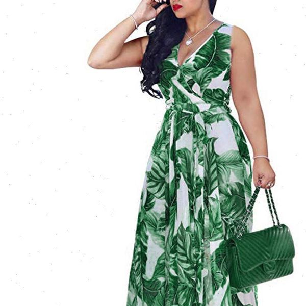 

bohemian floral print long dress for women plus size v neck high waist bandage tie maxi sundress beach party vestidos, Black;gray