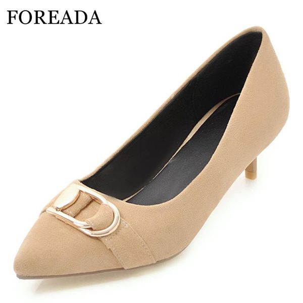

dress shoes foreada women pumps high heels buckle stiletto party pointed toe fashion ladies spring red plus size 34-43, Black