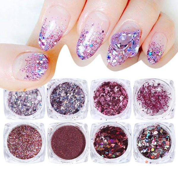 

1 set mermaid sequin nail art glitter rose gold shimmer hexagon flakes opal powder pigment decorations for manicure ly1506-05-1, Silver;gold