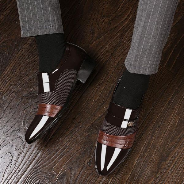 

slip on mens dress shoes men oxfords fashion casual business shoes men classic patent leather men's suits wedding, Black