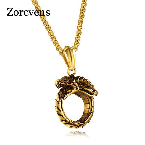 

pendant necklaces zorcvens punk black gold color male 316l stainless steel dragon &necklace for men gift, Silver