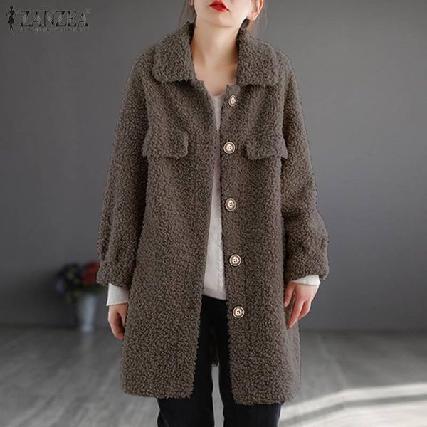 

women's jackets zanzea vintage femme full sleeved pockets coat outwear solid blouse baggy street chemise cargidan overcoats women winte, Black;brown