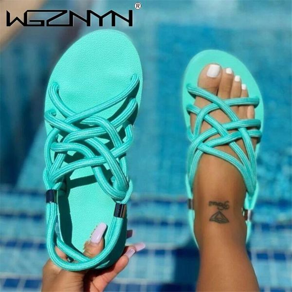 

sandals 2021 woman shoes braided rope beach open toe ladies roman gladiator flip flop slippers, Black