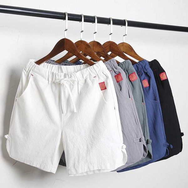 

gym running shorts men casual drawstring solid comfortable cotton linen board male clothing white short pants 210714, White;black