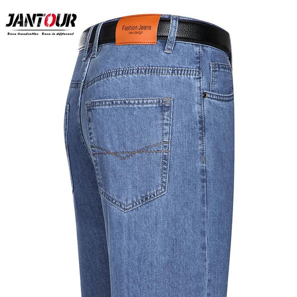 

men's jeans 100%cotton classic thin business casual advanced stretch fit denim trousers blue middle-aged pants mal
