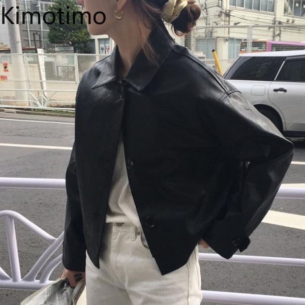 

women's jackets kimotimo leather short coat women korean chic retro cool turn-down collar jacket autumn casual long sleeve locomotive c, Black;brown