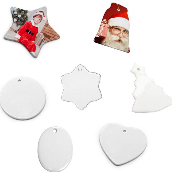 Blanko Sublimation Keramik Anhänger Weiße Weihnachtsdekoration Kreative Ornamente Wärmeübertragungsdruck DIY Herz Runde Dekor 8Stile