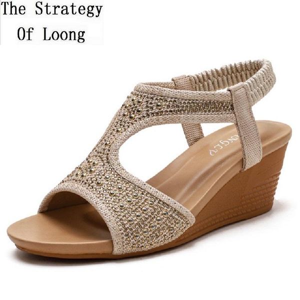 

sandals summer fashion wedges rivet crystal cut out peep toe slip-on women back strap ladies beach shoes 20210301, Black