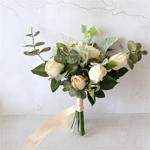 

wedding flowers sesthfar peonies rose summer bouquets elegant boho eucalyptus bridal bouquet with peony green bridesmaid
