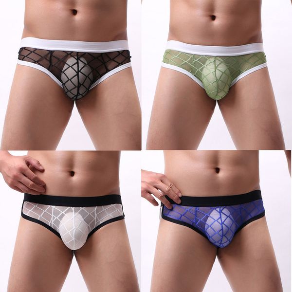 

new high profile tail horse perspective underwear men knitted mesh sheer low waist under, Black;white