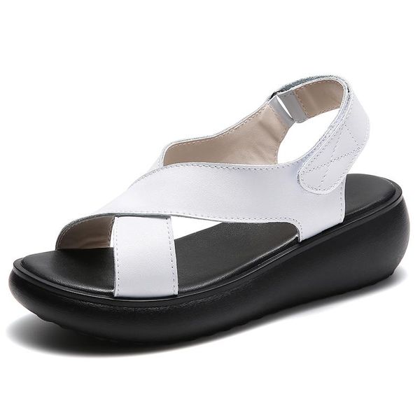 

sandals womens high heels wedges shoes summer 2021 genuine leather sandalen damen sandalias mujer luxe platform sandles, Black