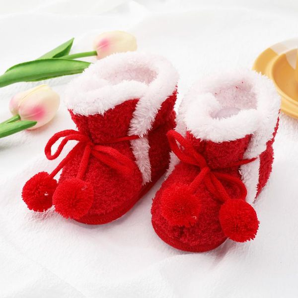 

boots 2022 winter born baby boys girls snow shoes balls soft sole plush furry warm infant crib toddler prewalker, Black;grey