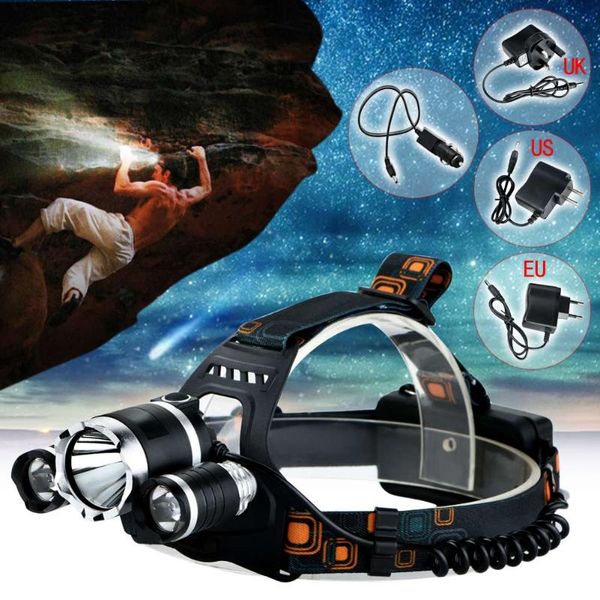 

6000 lumens t6 led headlamp 4 modes headlight lantern light 18650 torch camping hunting +ac/car charger