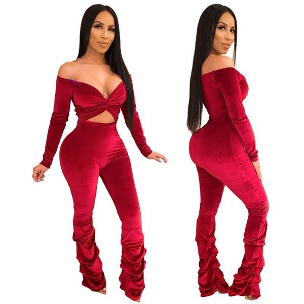 

women's jumpsuits & rompers velvet jumpsuit solid women twist cutout v neck long sleeve skinny romper ruched off shoulder pants overall, Black;white
