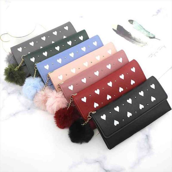 

womens purses long wallets pure color wool ball bow clutch bag card coin purse standard pu polyester wallet, Red;black