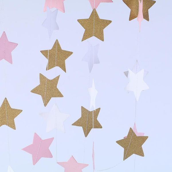 

party decoration 2m pink white gold star paper garland wedding birthday shinny banner hanging baby bridal