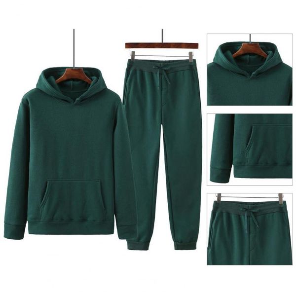 

men's tracksuits warm classic solid color hoodie pants set two piece pullover elastic waist streetwear, Gray