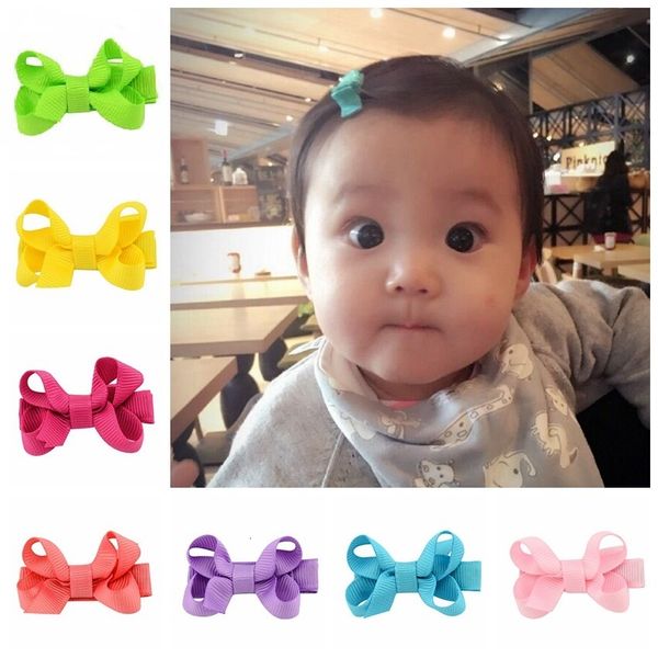 

20pcs mini bow hairgrips cute baby solid grosgrain ribbon whole wrapped safety hair clips hairpins beautiful huilin cky02, Slivery;white