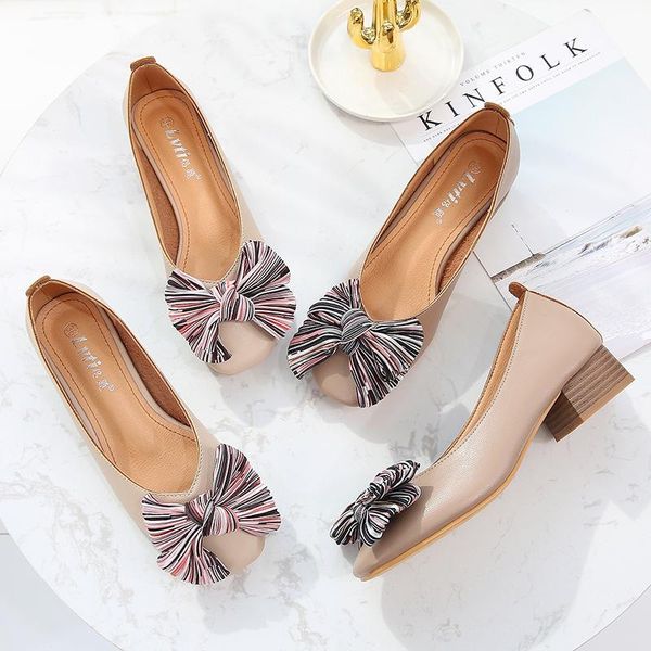 

dress shoes plus size 42/43 girls single pumps pleated striped bowknot mary janes women slip on thick heels spring leather zapatos, Black