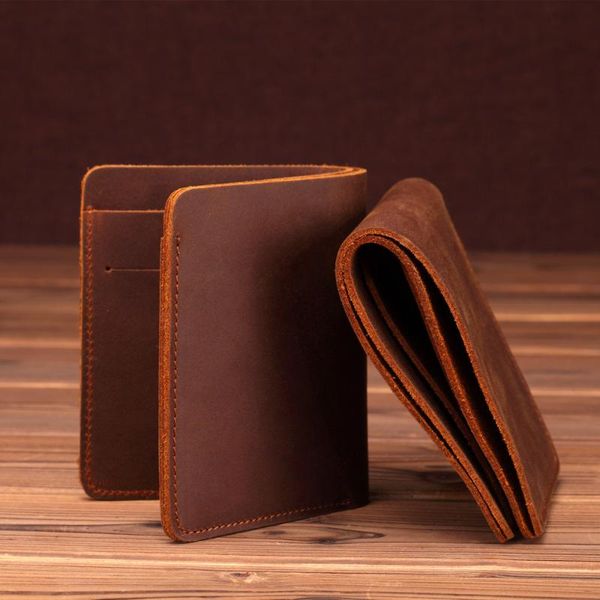 

crazy horse leather men wallets retro handmade small purse cow leather brand designer minimalist wallet portomonee, Red;black