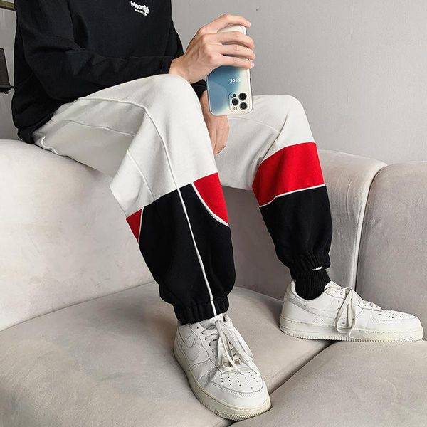 

men's pants 2021 autumn color contrast guard cargo sports casual large legged hip hop recommend, Black