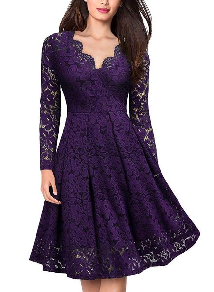 

casual dresses autumn a-line lace women's dress high waist v-neck swing hollow floral party office lady vestidos mujer, Black;gray