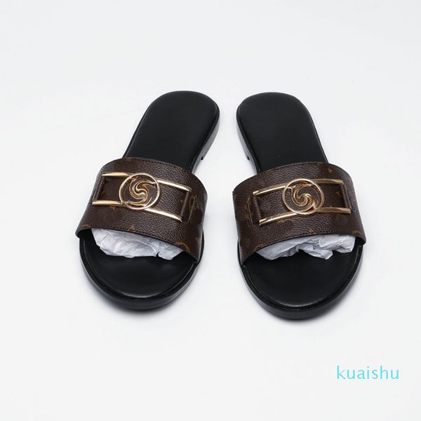 

women fashion love sandals sandal with gold metal decoration black brown and white beach slides