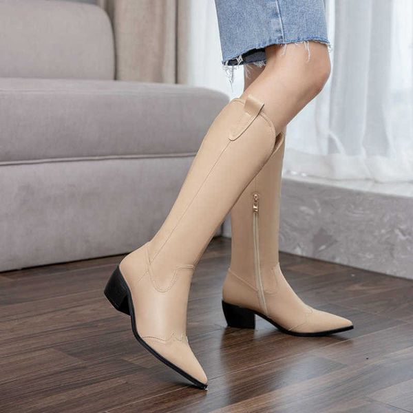 

luxury brand womens riding equestrian boots pointed toe sewing deisgn chunky heels casual loose big knee boots size 210611, Black