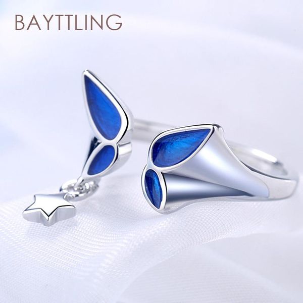 

cluster rings bayttling 925 sterling silver fine star blue butterfly open ring for women fashion wedding gift jewelry, Golden;silver