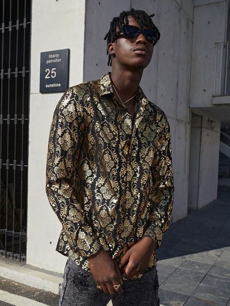 

men floral collared button up shirt c2r9#, White;black