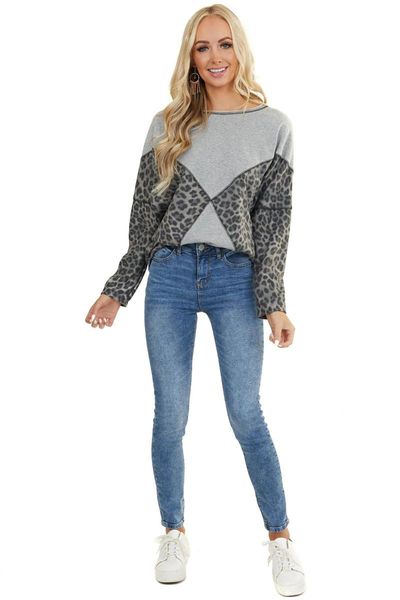 

autumn new women's hoodies round neck long sleeve leopard stitching sweatshirts, Black