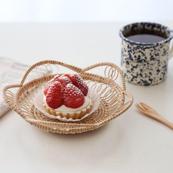 

storage baskets ins style rattan beautiful and durable round woven tray kitchen tool with handle #7