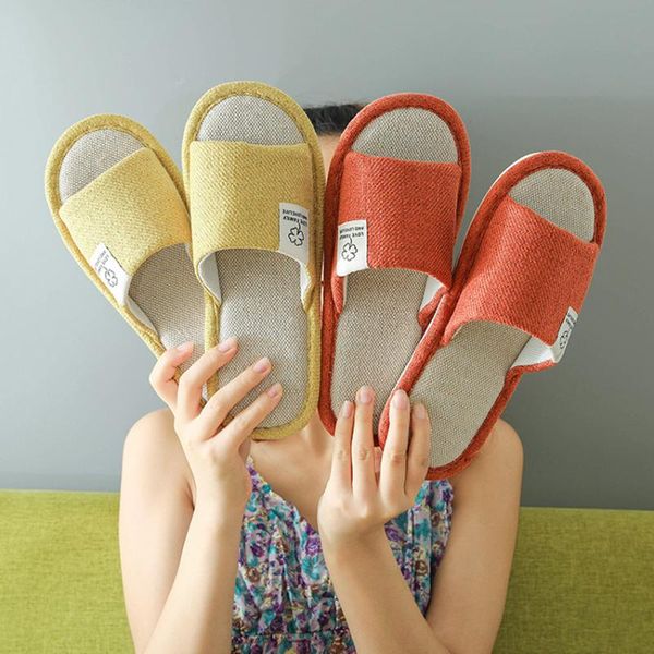 

slippers 2021 cotton linen breathable women's house casual concise four seasons soft bottom japan style lovers home, Black