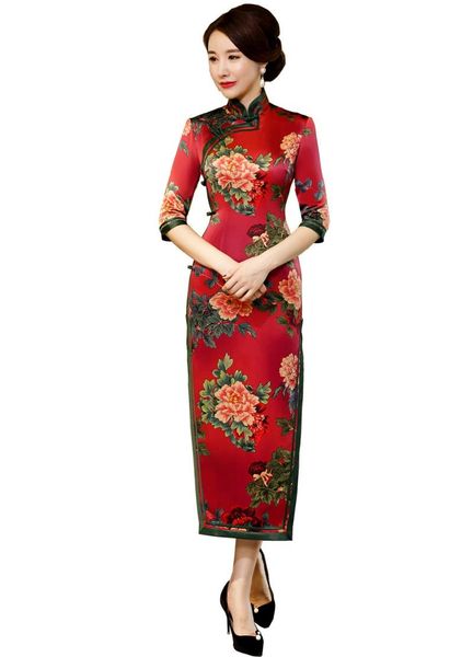 

ethnic clothing shanghai story sale oriental dress chinese traditional dresses long cheongsam flower print qipao women's, Red