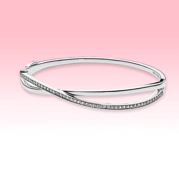 

925 sterling silver wedding bracelet cz diamond women jewelry for pandora entwined bangle bracelet with original box sets, Black