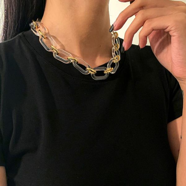 

chains punk unique acrylic chunky short chain necklace on neck fashion transparent color thick choker collar for women jewelry, Silver