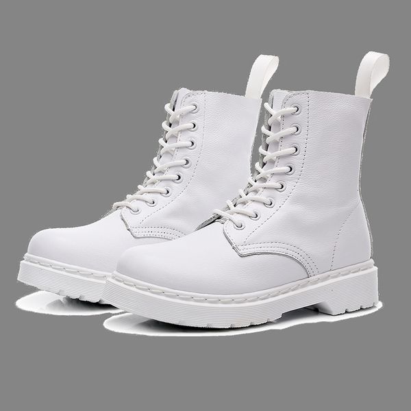 

dress shoes women boots genuine leather 2021 fashion white ankle boot female casual winter couples men punk motorcycle botas plus, Black