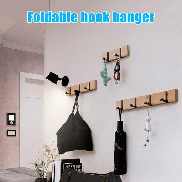 

new foldable bamboo wall mounted rack towel hanger holder coat hook rack