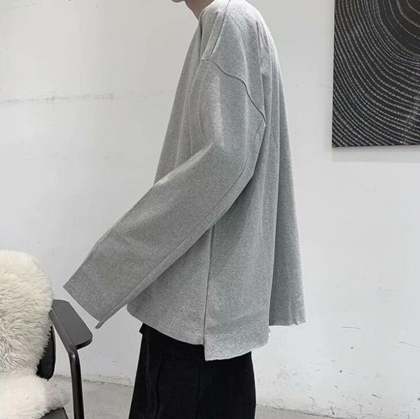 

mens long sleeved hoodies loose round neck solid color all match bottoming hip hop casual long top, Black