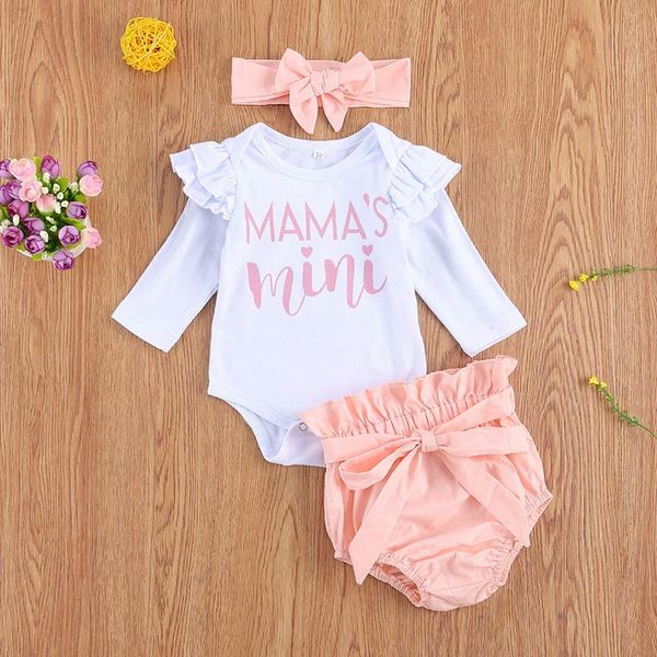 

clothing sets infant girls baby 3pcs clothes suits long sleeve letter printed bodysuit bandage shorts bow headband born toddler, White