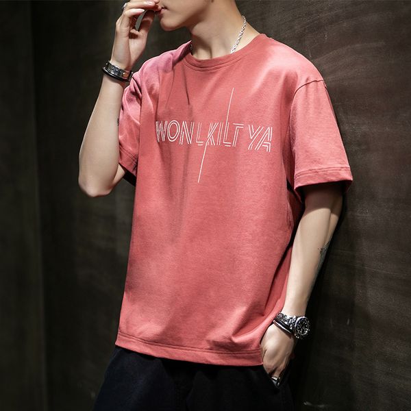 

2020 new short cotton trend, loose t-shirt, fashion brand, summer clothes, men's half sleeve, White;black