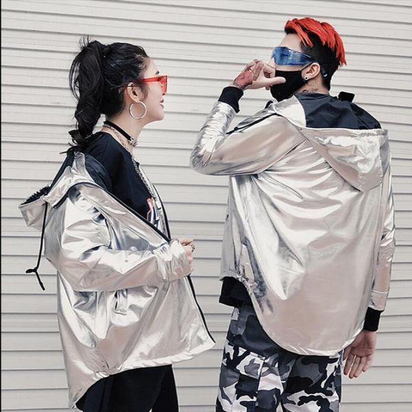 

men's jackets s-3xl couples jacket 2021 spring men and women costumes tide brand coat korean students bright silver hooded clothes, Black;brown