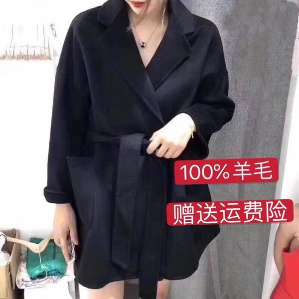 

women's wool & blends winter hepburn double-sided cashmere black coat women's short high-end small tweed