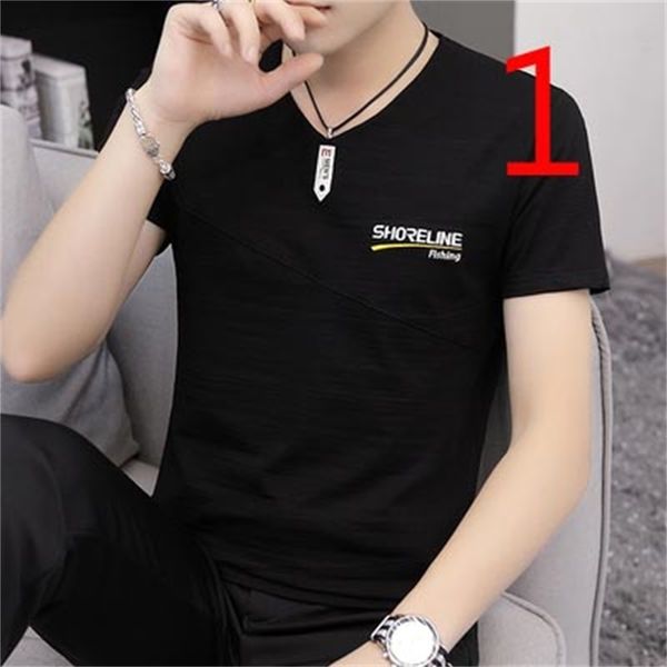

2021 authentic summer new men's short-sleeved t-shirt v-neck trend cotton slim korean version of the tide brand half-sleeved s wub5, White;black