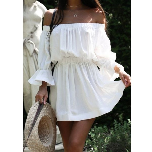 

off shoulder slash neck party women long sleeve autumn spring dress 2021 new fashion loose casual beach vestidos robe, Black;gray