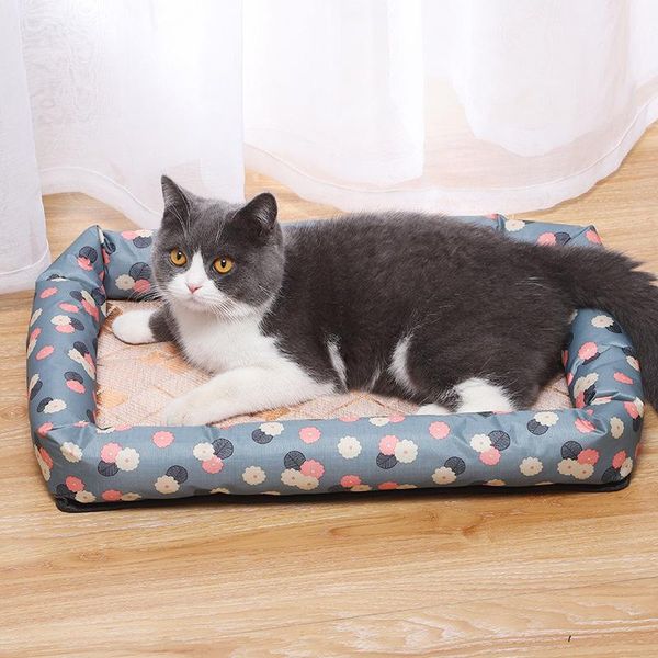 

cat beds & furniture summer cooling pet nest soft cushion straw bamboo cozy bed pad small medium sized dog whole washable supplies mat